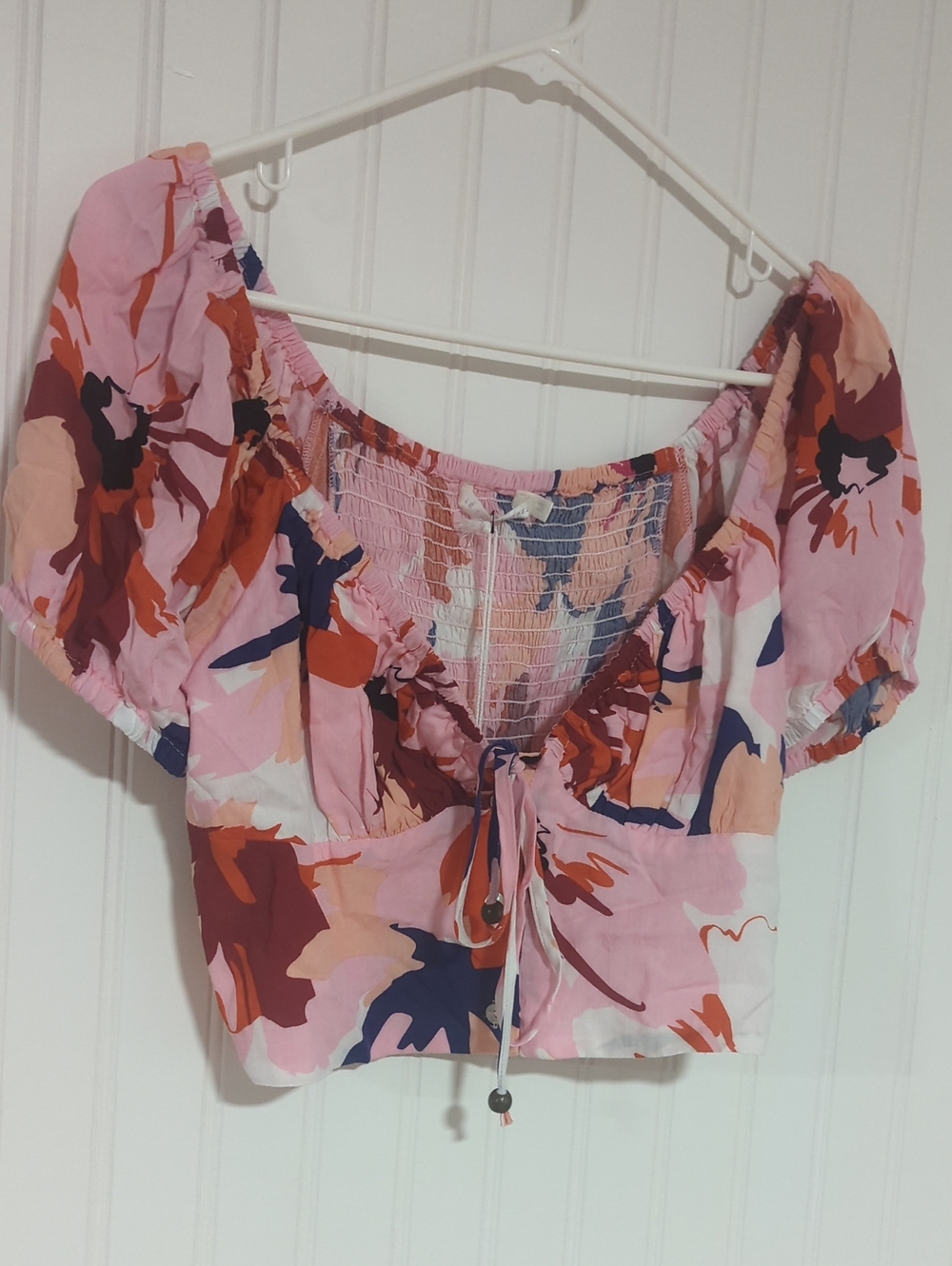 Floral Pink Tie-Front Puff Sleeve Crop Top